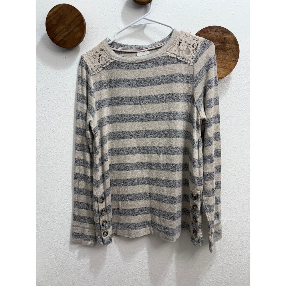 Knox‎ Rose Gray Cream Striped Long Sleeve Sweater Women's Size Medium
